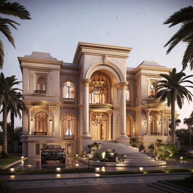 Premium AI Image | arafed luxury mansion with a staircase leading to ...
