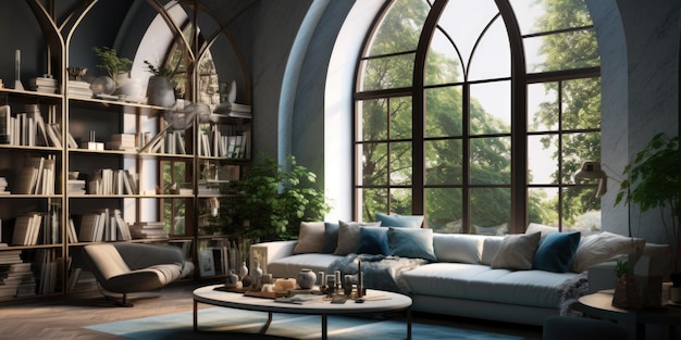 Premium AI Image | Arched window in apartment Interior design of modern ...