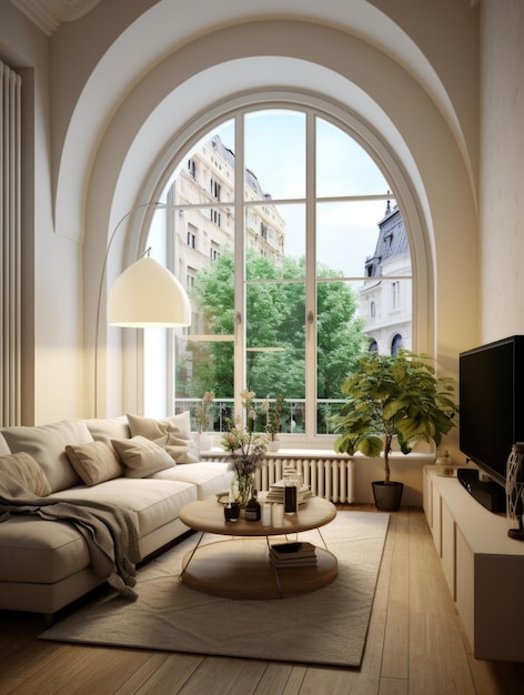 Premium Photo | Arched window in apartment Interior design of modern ...