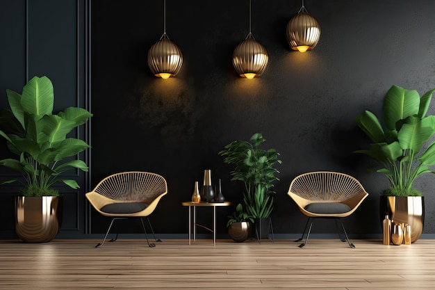 Premium AI Image | A black leather armchair and gilded accents give the ...