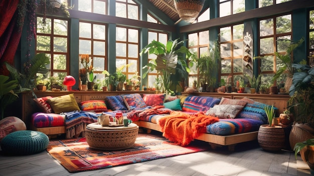 Premium Photo | Boho Chic Living Room Interior