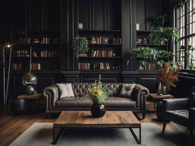 Premium AI Image | Bold black living room with modern design AI Generative