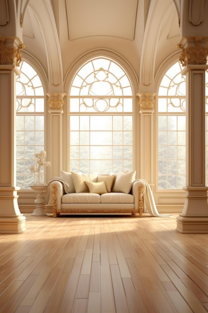 Premium Photo | Bornate living room interior with large windows