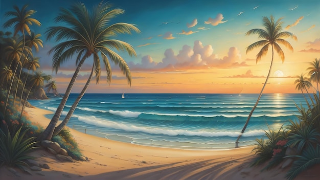 Premium AI Image | Coastal Paradise Beach Art AI Generated Desktop ...
