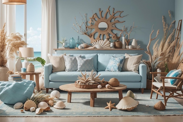 Premium AI Image | Coastal Themed Living Room