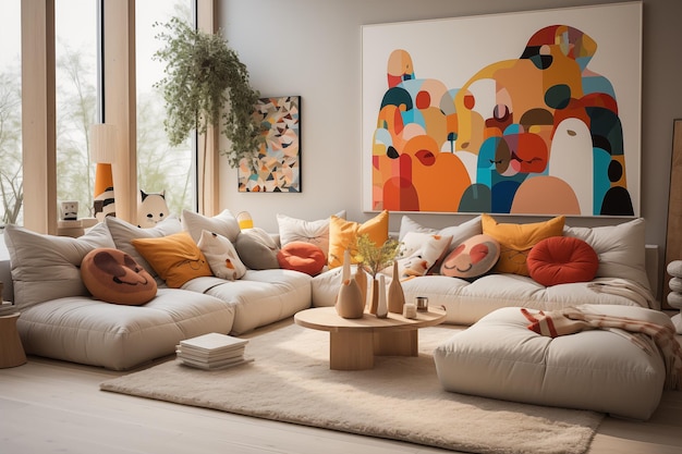 Premium Photo | Cushions on the floor in living room background