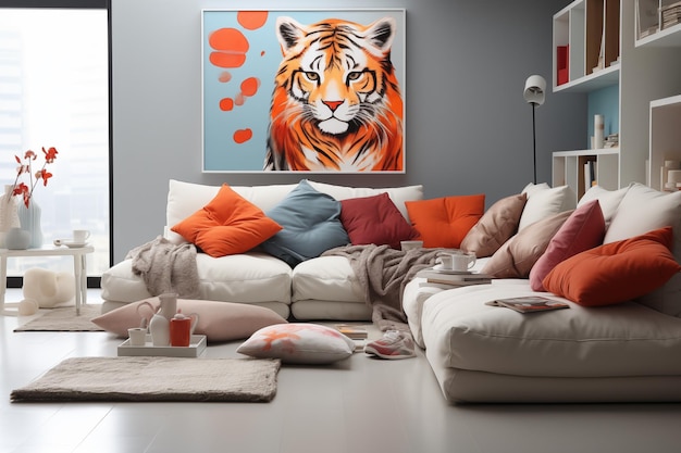 Premium Photo | Cushions on the floor in living room background