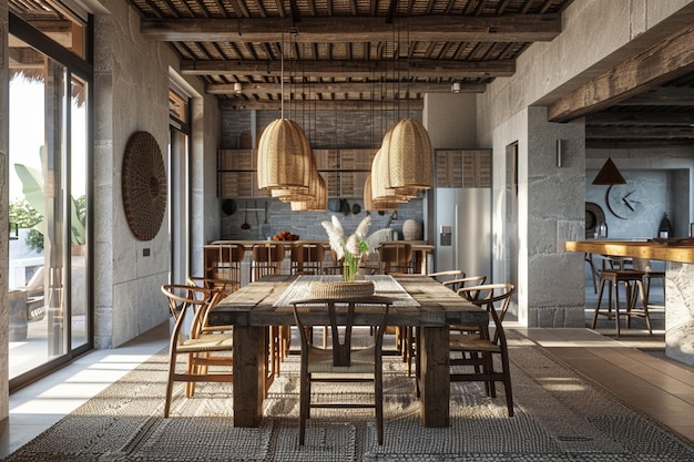 Premium Photo | Earthy tones and textures in a rustic dining room