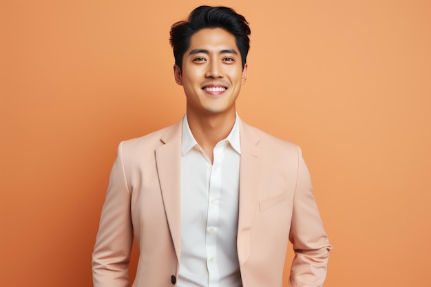 Premium AI Image | Elegant Asian Model against Peach Backdrop