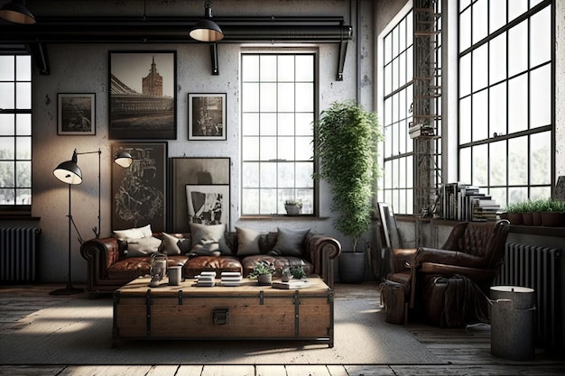 Premium Photo | Industrialchic living room with sleek and modern design ...