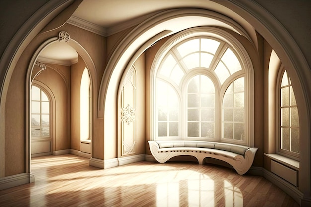 Premium Photo | Interior of room with smooth beige walls and arched windows
