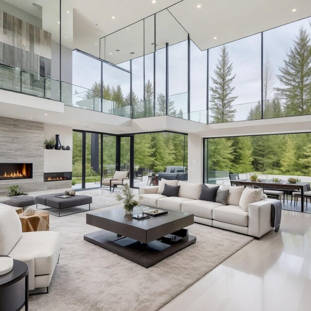 Premium AI Image | A living room with a fireplace and a fireplace.