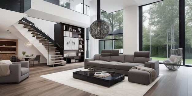 Premium AI Image | A living room with a fireplace and a tv