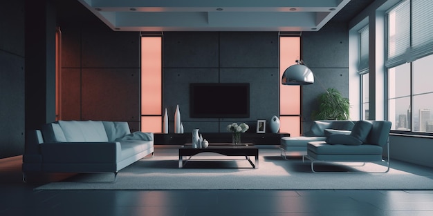 Premium AI Image | A living room with a fireplace and a tv