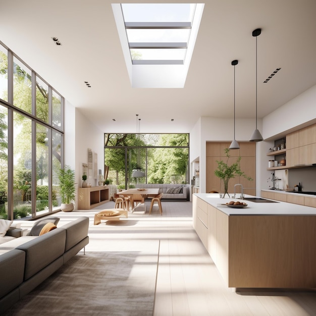 Premium AI Image | A living room with a large skylight