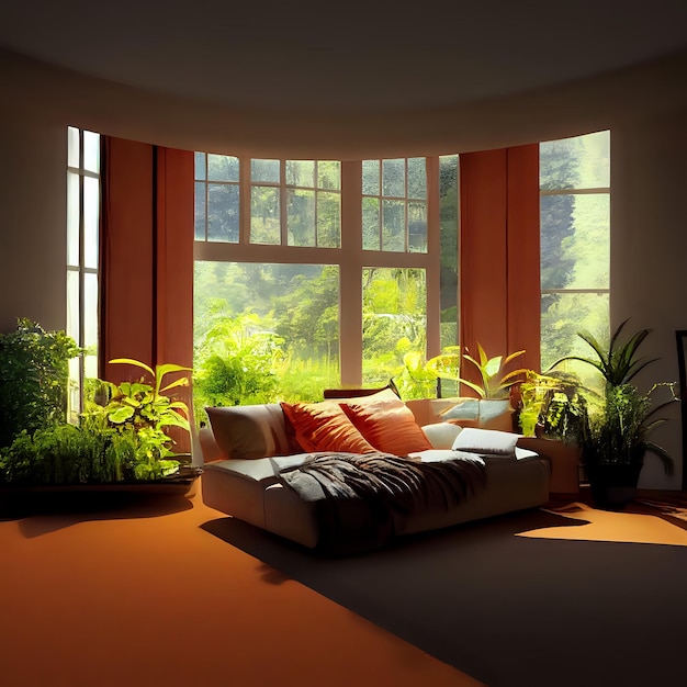 Premium AI Image | Living room with large windows
