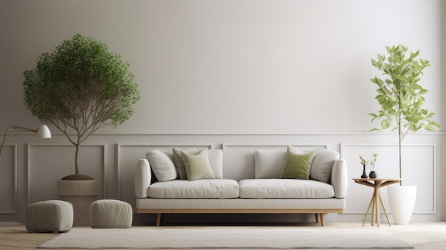 Premium AI Image | A living room with a tree in the corner.