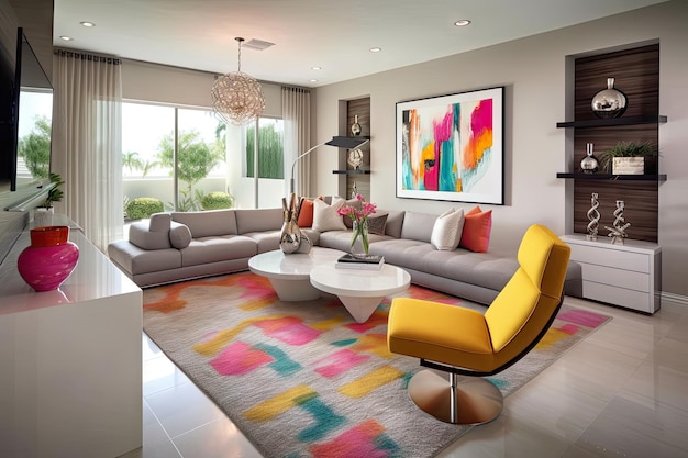 Premium AI Image | Living room with vibrant accent pillows and sleek ...