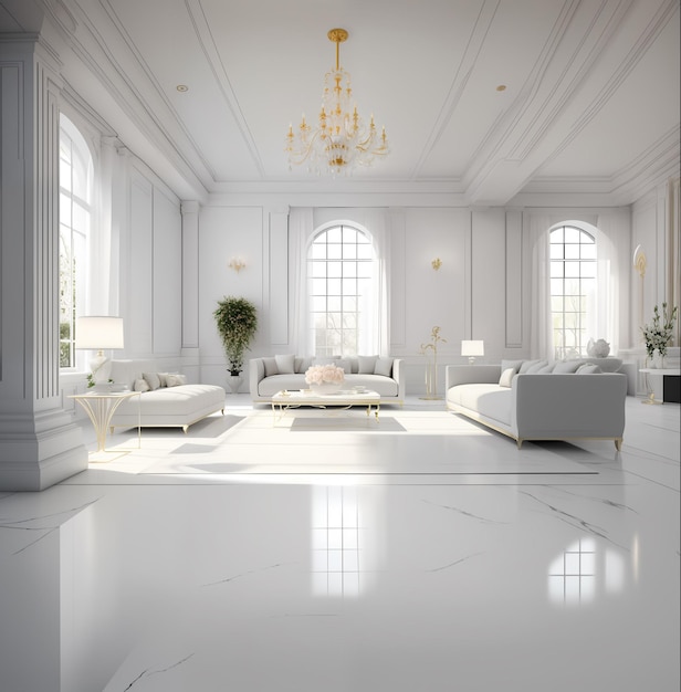 Premium AI Image | Luxurious and spacious white living room design ...