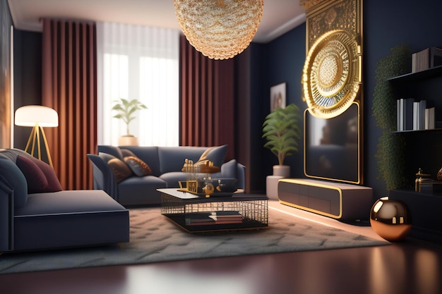 Premium AI Image | Luxury interior of the living room 3D rendering ai ...