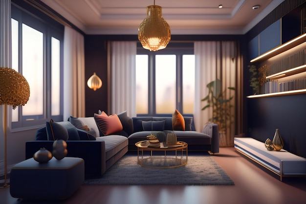 Premium AI Image | Luxury interior of the living room 3D rendering ai ...