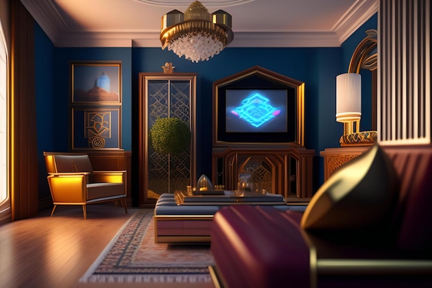Premium AI Image | Luxury interior of the living room 3D rendering ai ...