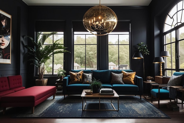 Premium AI Image | a mockup of a dark and moody living room with deep ...