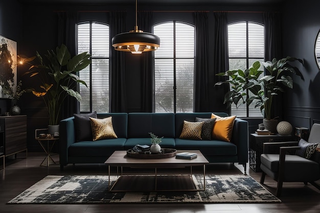 Premium AI Image | a mockup of a dark and moody living room with deep ...