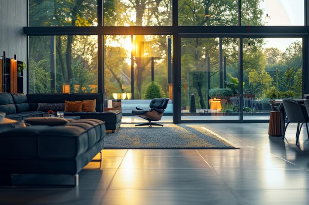 Premium Photo | Modern Living Room With Large Windows