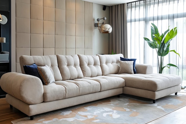 A modern sectional sofa in a living room | Premium AI-generated image