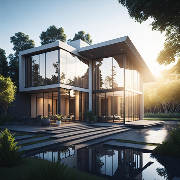 Premium AI Image | Photo high grey house for large family with grey ...