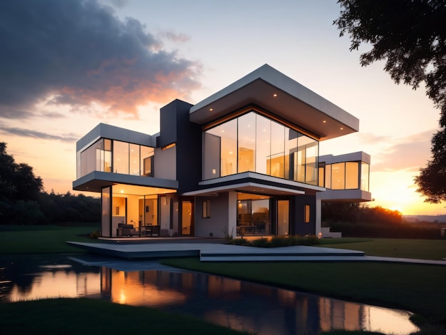Premium AI Image | Photo high grey house for large family with grey ...