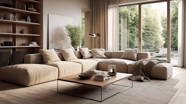Premium Photo | A photo of a living room with a neutral color palette