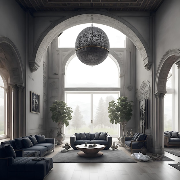 Premium AI Image | Photo of a spacious living room featuring a ...