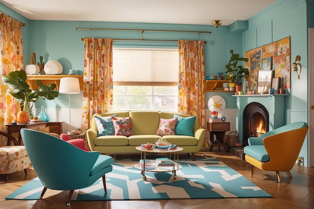Premium AI Image | Retro Revival Vintage Vibes in the Living Room