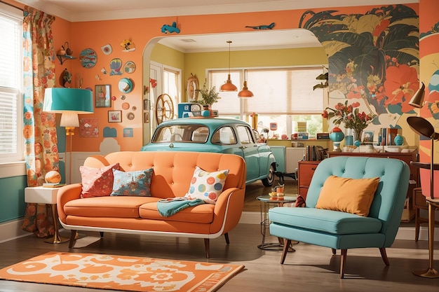 Premium AI Image | Retro Revival Vintage Vibes in the Living Room