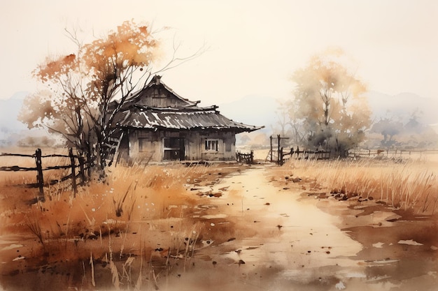 Premium AI Image | Rustic Charm Warm Toned Country Farmhouse Amidst ...