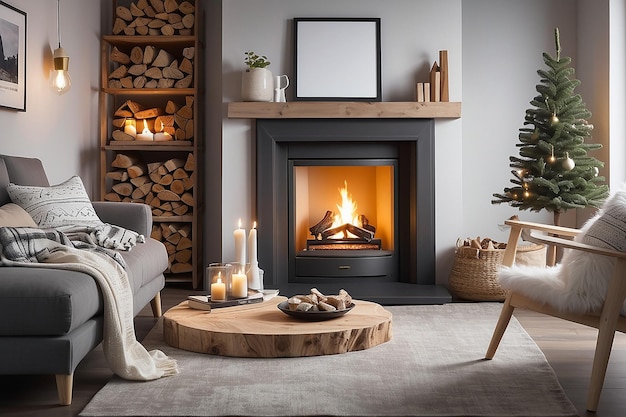 Premium AI Image | Scandinavian Hygge Cozy Fireplace with Nordic Comfort