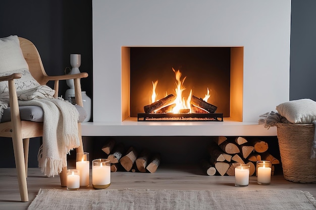 Premium Photo | Scandinavian Hygge Cozy Fireplace with Nordic Decor