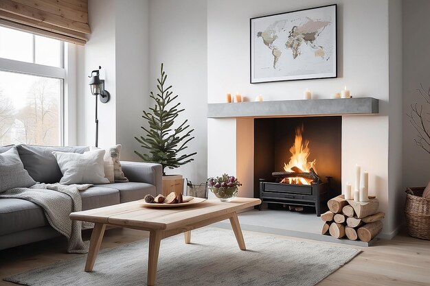 Premium Photo | Scandinavian Hygge Cozy Fireplace with Nordic Decor