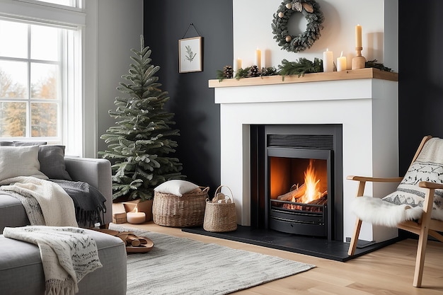 Premium Photo | Scandinavian Hygge Cozy Fireplace with Nordic Decor