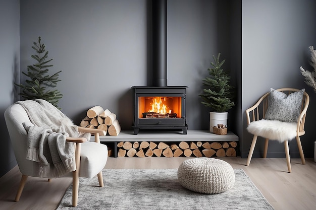 Premium Photo | Scandinavian Hygge Cozy Fireplace with Nordic Decor