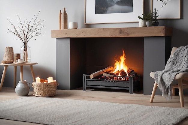 Premium Photo | Scandinavian Hygge Cozy Fireplace with Nordic Decor