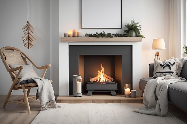 Premium Photo | Scandinavian Hygge Cozy Fireplace with Nordic Decor