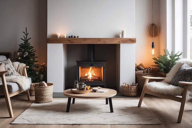 Premium Photo | Scandinavian Hygge Cozy Fireplace