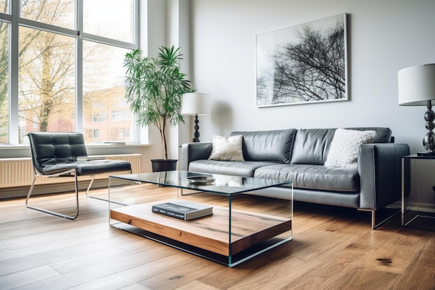 A stylish modern living room with sleek furniture a gla | Premium AI ...