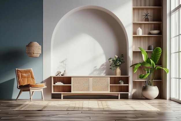 Two tone color wall backgroundModern living room decor with a tv ...