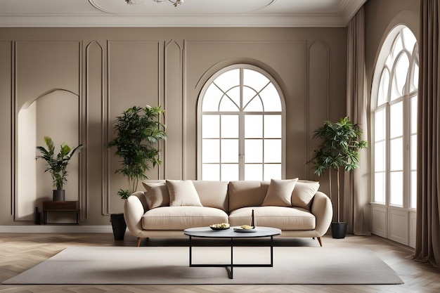 Premium Photo | Urban Loft Style Stylish Beige Sofa in Room with Arched ...