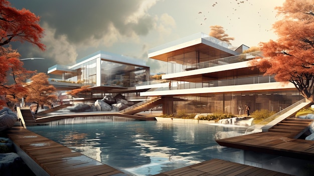 Premium AI Image | View of a modern mansion