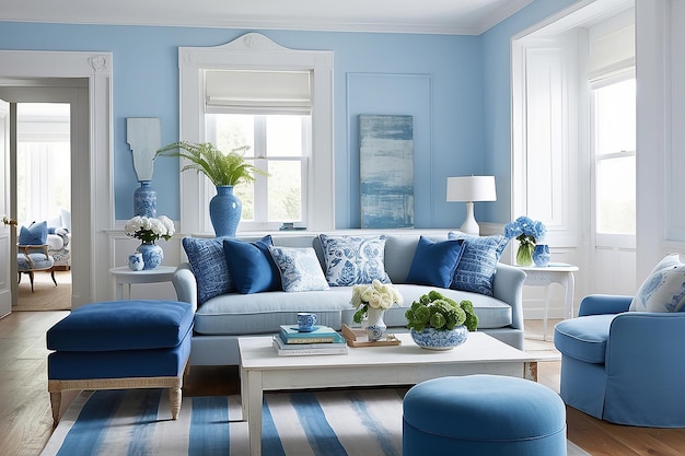 White and blue living room | Premium AI-generated image